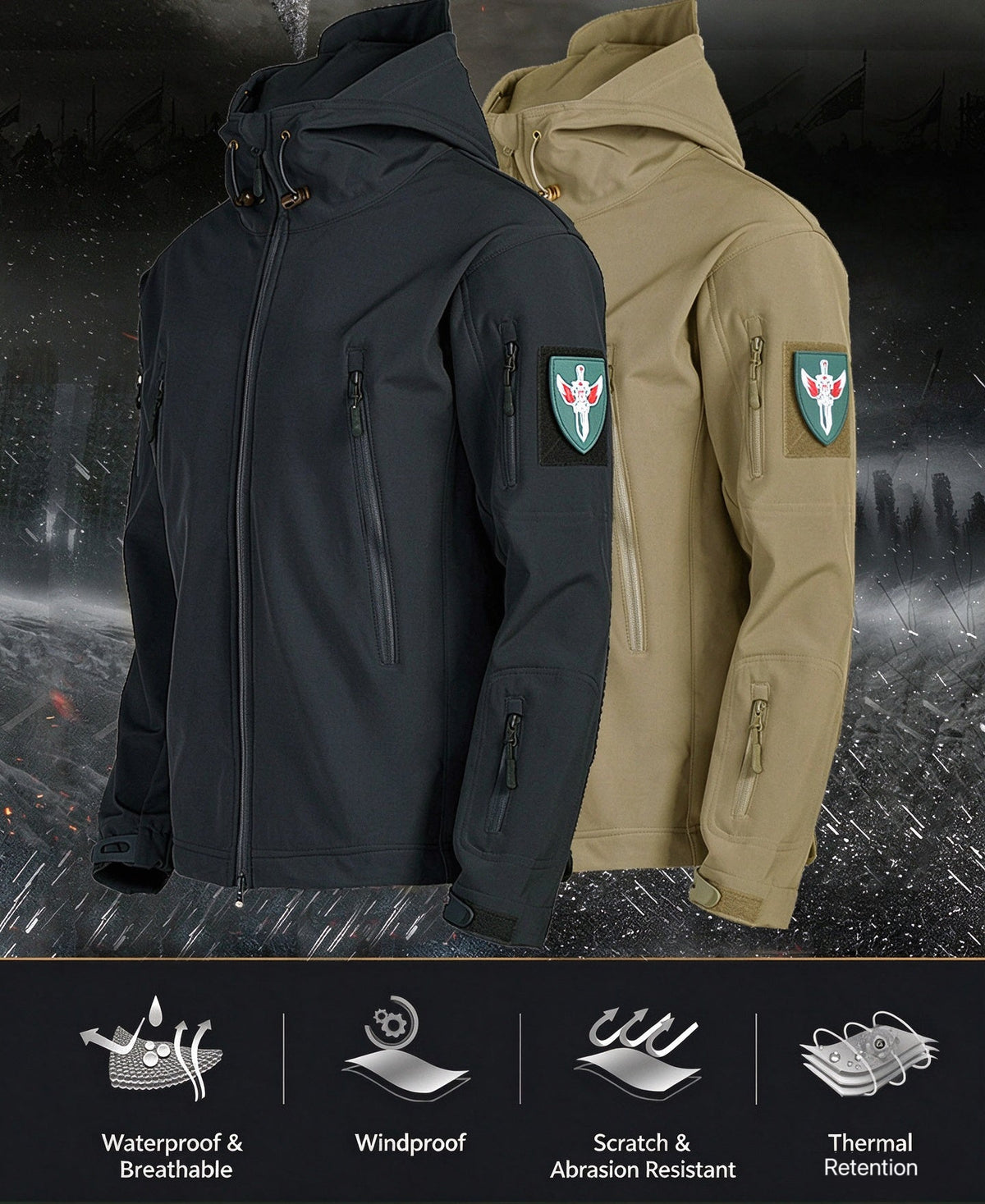 MEN'S FLEECE LINED TACTICAL SOFTSHELL JACKET & WATERPROOF PANTS SET