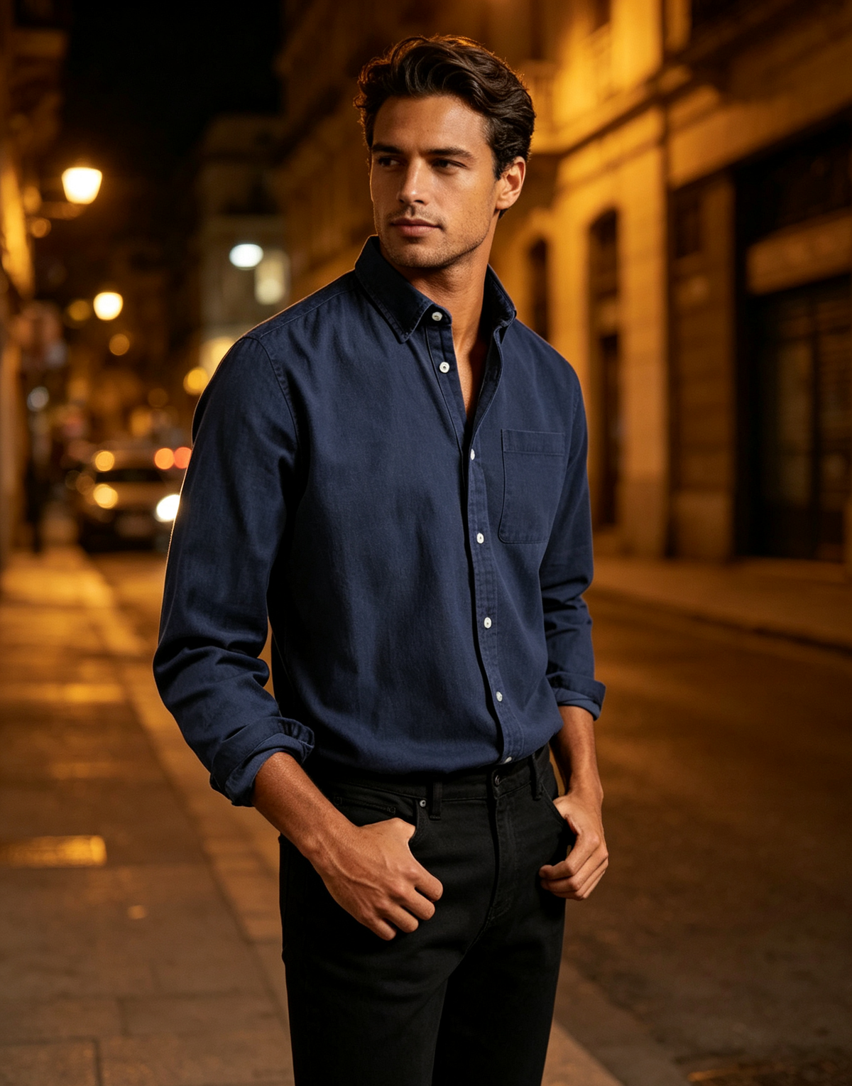 Men's Vintage Long Sleeve Button-Down Shirt