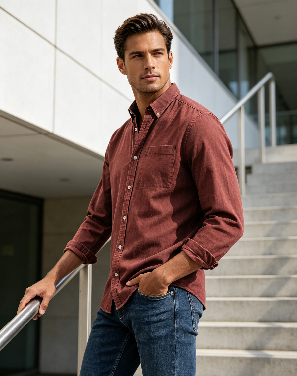 Men's Vintage Long Sleeve Button-Down Shirt