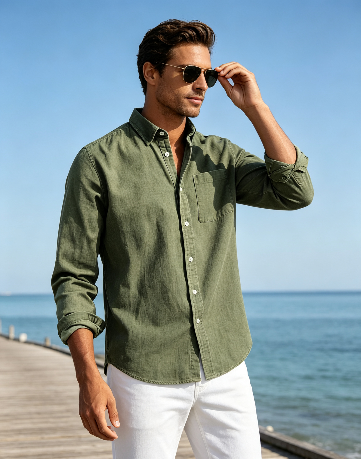 Men's Vintage Long Sleeve Button-Down Shirt